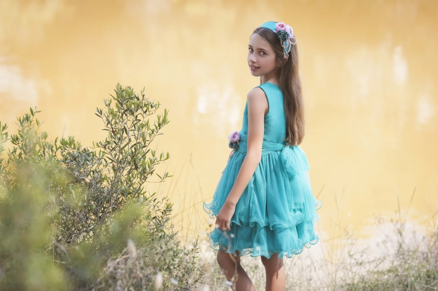 Vestido ceremonia turquesa Atelier de Candela 26032