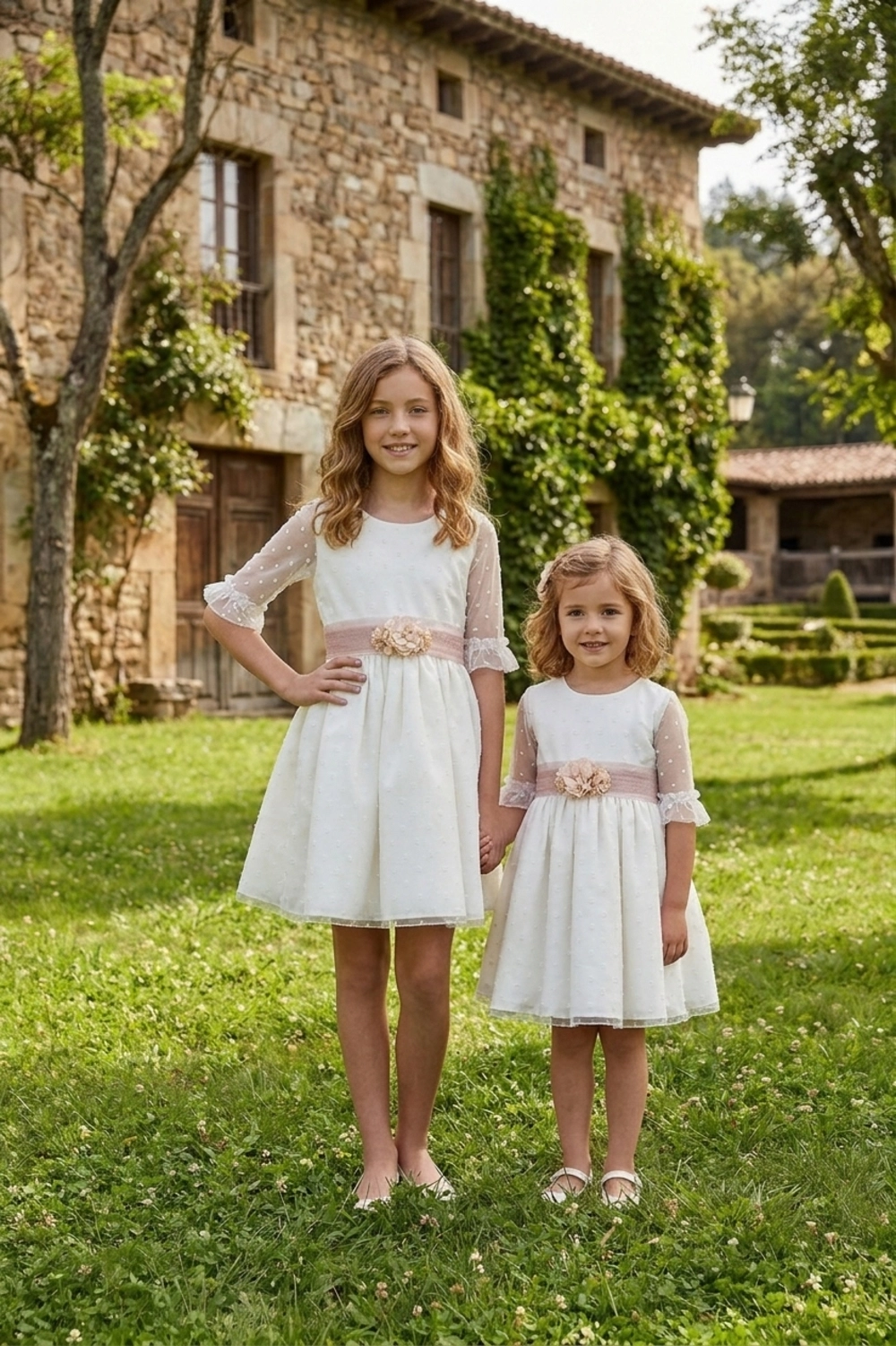 Vestido manga francesa rosa Lilus